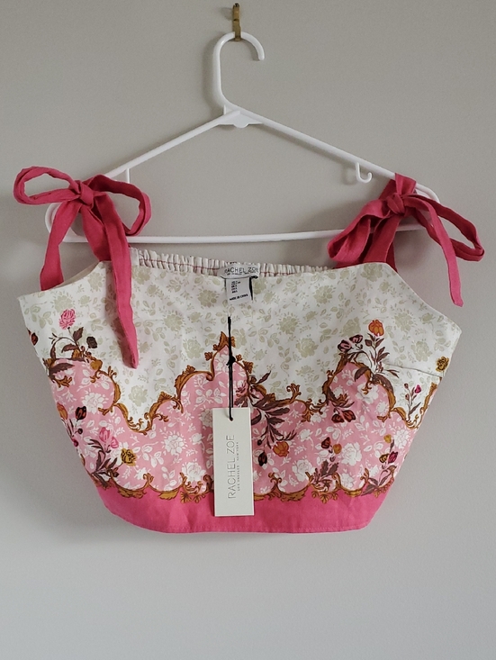 Rachel Zoe Tops - NWT Rachel Zoe Pink Floral Linen Blend Tie-Shoulder Crop Top Sz L Coquette